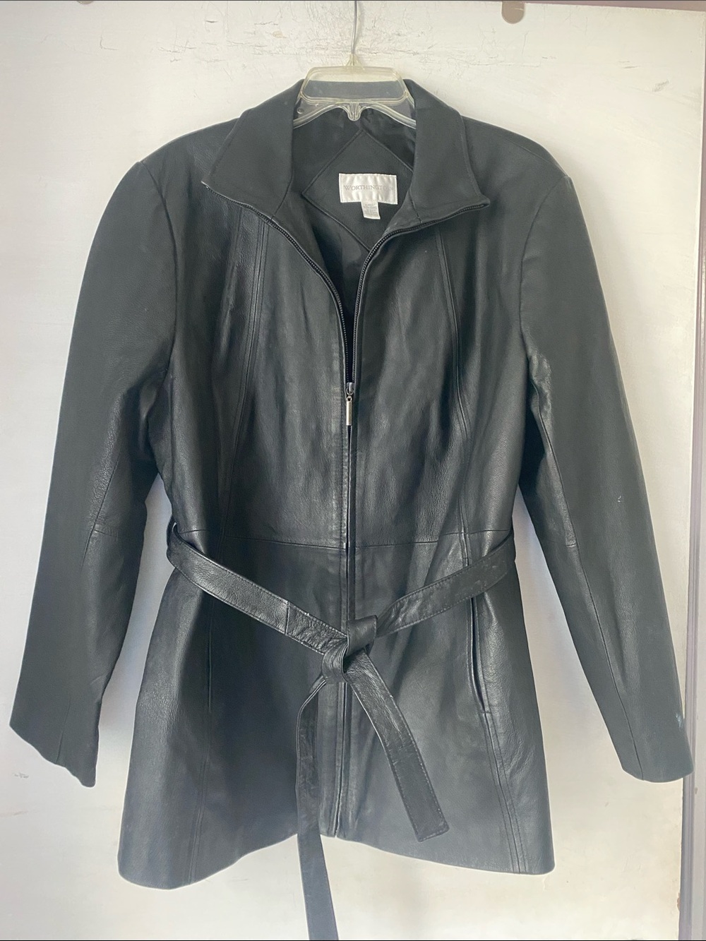 Worthington Womens Black Leather Belted Jacket S XL